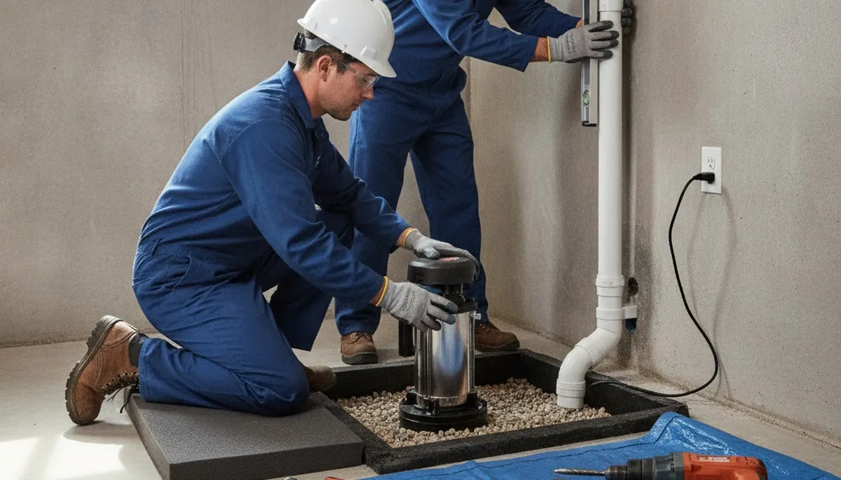 Sump pump installation in Lexington, MA for basement flood protection by On Call Plumbers